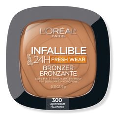 Infallible 24H Fresh Wear Soft Matte Bronzer -  Demand more from long wear with the L'Oreal Infallible 24H Fresh Wear Soft Matte Bronzer. This natural-looking powder bronzer comes in a diverse range of shades and gives buildable coverage in a soft matte finish.    Benefits     Gives skin bronzed, sun-kissed dimension Heat proof, waterproof, sweat-proof & transfer-proof Lightweight & natural looking for up to 24HR wear   - Infallible 24H Fresh Wear Soft Matte Bronzer Drugstore Bronzer, Loreal Paris Infallible, Too Faced Bronzer, Matte Bronzer, Different Skin Tones, Matte Powder, Tiktok Viral, Makeup Bronzer, Waterproof Eyeliner