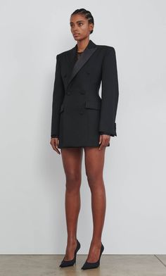 Hourglass Blazer Outfit, Blazer Dress Outfits Classy, Black Blazer Dress, Denim Blazer, Lace Bodysuit, Black Blazer, Wool Suit, Leather Blazer, Blazer Dress