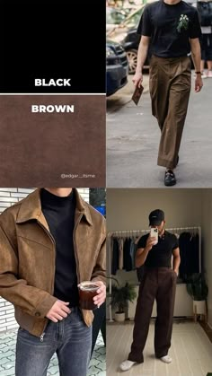 brown and black is so underrated Pants Outfit Men, Smart Casual Men, Street Style Outfits Men, Mens Casual Dress Outfits