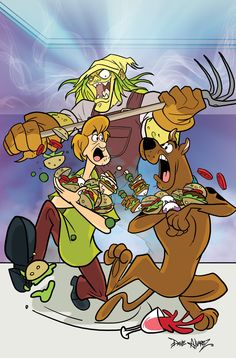 scooby and friends are eating sandwiches together