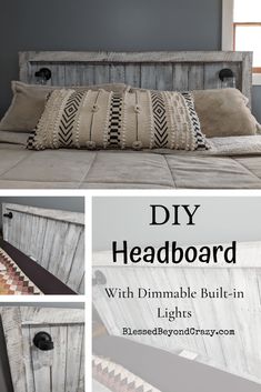 the diy headboard is made from an old door and has been turned into a bed