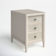 a small white table with three drawers