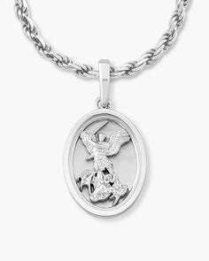 Show your style, spirituality, and expand your religious jewelry collection beyond simple cross necklaces with our silver St. Michael pendant. Pair your pendant with your favorite silver chain option for a custom St. Michael necklace! If plain silver's not your speed, upgrade to the iced-out version or opt for the St. Michael pendant in gold. St Michael Necklace, Cross Necklace Simple, St Michael Pendant, Cross Necklaces, Simple Cross, Solid Gold Chains, Silver Shop, Cuban Link Chain, Religious Jewelry