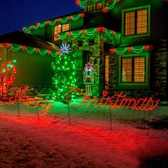 a house with christmas lights in front of it