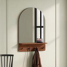 Williams 24" Shelf and Mirror Set - Black and Walnut Arch Mirror Entryway, Mid Century Foyer, Small Apartment Entrance, Entryway Mirror With Hooks, Shelf And Mirror, Small Apartment Entryway, Shelf Coat Rack, Minimalist Style Home, Shelf Mirror