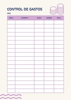 a printable sign up sheet with the words control de gasos