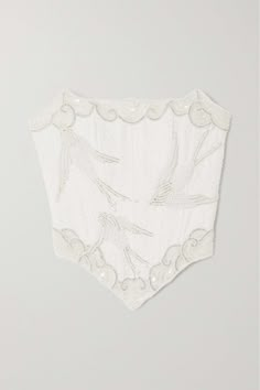 CLIO PEPPIATT Embellished crepe bustier top | NET-A-PORTER Clio Peppiatt, White Corset Top, Tambour Embroidery, Symbol Of Love, Hand Draw, Swallows, Embellished Top, Bustier Top, Bustiers