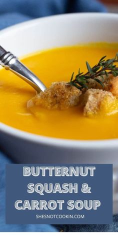 a bowl of butternut squash and carrot soup