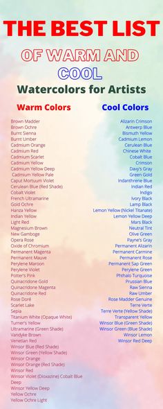 the best list of warm and cool watercolors for artists