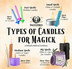 Protection Candle Spells, Witch Candle Color Guide, Candle Making Magic, Tea Light Candle Magic, Candles In Witchcraft, Tealight Candle Spells, Easy Candle Spells, Burning Spells, Spell Types