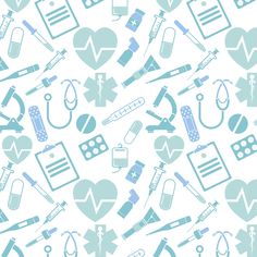 a pattern with medical icons and symbols on it, including stethoscopes