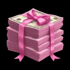 a stack of money wrapped in pink ribbon