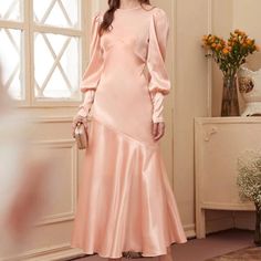 Blush Satin Dress. Never Worn. Shoulder: 13.8 In Bust: 36.2 In Waist Size: 30.3 In Sleeve Length: 28 In Length: 55.9 In Cuff: 8.3 In Stylish Travel Outfit, Modest Evening Gowns, Fashion Travel Outfit, Dusty Pink Dresses, Dresses Shein, Timeless Outfits, Pink Bridesmaid Dresses, Shein Dress, Shein Dresses