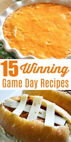 A collage featuring cheesy dip and a hotdog topped with cheese laces, showcasing easy and delicious game day recipes perfect for football season. Easy Chicken Dips, Healthy Superbowl Snacks, Appetizers For A Crowd, Appetizers Easy Finger Food, Chicken Dip, Superbowl Party Food, Chicken Dips, Buffalo Chicken Dip