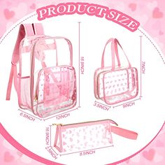 ✨ 3 Pieces Clear Backpack Stadium Approved Backpack for Girls Clear Stadium Backpack Set Clear Tote Backpack for Women, 16.9 x 12 x 6.5 Inch (Heart Style) — 🛍️ The Retail Market