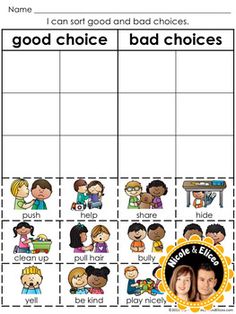 a good choice for bad choices worksheet to help students understand what they are doing