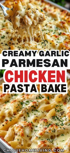 this creamy garlic parmesan chicken pasta bake is an easy and delicious dinner