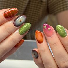 Autumn Nail Inspo Aesthetic, Fun Autumn Nails, Nails Fun, Hippie Nails, Easy Nails, Grunge Nails, Nails Fall, Autumn Nails, Gel Nail Designs