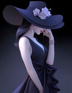 a woman wearing a large hat with flowers on it's brim and holding her hand to her face