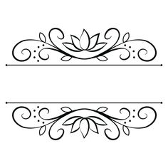 two black and white ornamental designs with swirls on the top, bottom and bottom