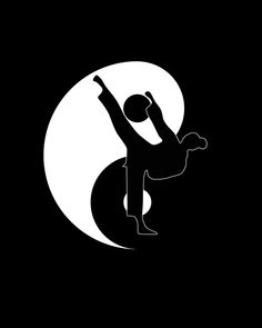 a black and white image of a person doing a handstand in front of the moon