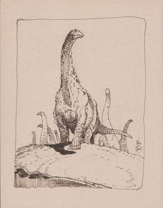 a drawing of a dinosaur standing next to other dinosaurs