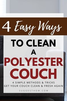 a couch with the words 4 easy ways to clean a polyster couch on it