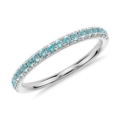 Aquamarine Ring in 14k White Gold. YES PLEASE!  This is what I wanted to begin with. Aquamarine Eternity Band, Push Present Ring, Aquamarine Wedding Band, Blue Nile Jewelry, Push Present, Snow Wedding, Sapphire Eternity Ring, Color Celeste, March Birthstone Jewelry