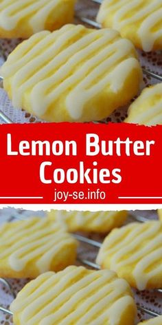 lemon butter cookies on a cooling rack with text overlay