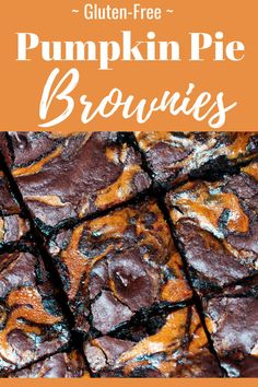 gluten - free pumpkin pie brownies cut into squares and stacked on top of each other