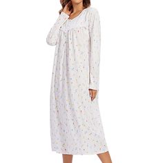 PRICES MAY VARY. SOFT FABRIC—Womens nightgowns made of 100% Cotton, super soft, stretchy and skin-friendly fabric give you a comfortable touch feeling and let your leisure time to be more wonderful CLASSIC ELEGANT DESIGN: The elegant nightwear features long-sleeve with round neck and button placket. The casual loose comfy fit fit nightdress keeps you comfortable through the night. Non-see-through, not clingy: It is comfortable to wear this loungewear around home and not worry about answering the Comfortable Spring Nightgown For Overnight, White Long Sleeve Nightgown For Lounging, Elegant Nightwear, Wedding Nightgown, Sleeping Gown, Floral House, Victorian Nightgown, Dress For Ladies, Cotton Nightgown