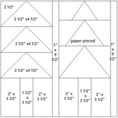 the quilt pattern is shown with measurements for each piece