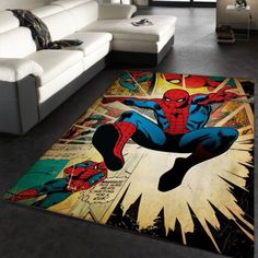 a living room area rug with a spider man on it