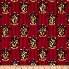 a red and yellow striped background with hog potter crests