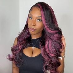 Pink Highlights On Black Hair Straight Hair Wig With Pink Peekaboo Highlights -Alipearl Hair Pink Peekaboo Highlights, Pink Hair Highlights, Valentines Hairstyles, Pink And Black Hair, Peekaboo Highlights, Purple Highlights, Hair Indian, Black Hair With Highlights, Pink Highlights