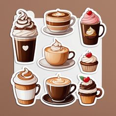 coffee stickers with different types of drinks