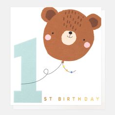 bear balloon 1st birthday card Balloon Bear, Baby Gift Wrapping, Balloon Card, Bear Balloon, 1st Birthday Card, Caroline Gardner, Birthday Bear, 1st Birthday Cards, Wedding Gift Wrapping