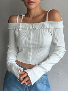 Simple Clothes, Sweet T, Women Long Sleeve Tops, Short Long, Soft Girl, Ruffle Top, Preppy Outfits, Lace Blouse, All Fashion