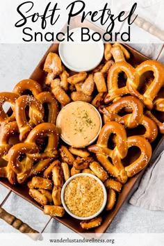 soft pretzel snack board with dipping sauce