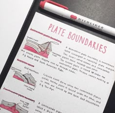 a notebook with instructions on how to write the word plate boundaries