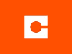 an orange square with the letter c in it's center and a white circle at the bottom