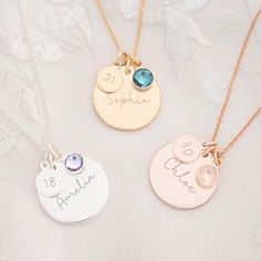 Whether its a 18th, 30th, 40th or 50th Birthday, this personalised necklace is sure to make a great gift for anyone's special day. The personalised birthday necklace features her birthstone, a large 15mm disc engraved with her name and a smaller 8mm disc engraved with her age. A unique and meaningful gift to celebrate a milestone birthday. Complete this stunning necklace with a Topaz Birthstone to make the perfect gift for a December Birthday. * Available in a Silver, Rose Gold or Champagne Gold Personalised Necklace, Birthday Necklace, Birthday Gift Cards, Necklace Birthstone, Happy Birthday Gifts, Gift For Her Birthday, Milestone Birthday, Luxury Gift Box, Personalized Bracelets