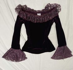 Fairy Blouse, Boho Fairy, Lace Neckline, Purple Velvet, Goth Outfits, 2000s Fashion, Dark Fashion, Up Girl, 90s Fashion