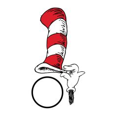 the cat in the hat is sitting on top of a circle with its tail up