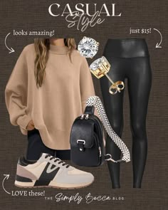 Sporty Fall Sweater For Work, Sporty Mom Outfits Winter, Black Sporty Sweater For Fall, Sporty Leggings For Night Out In Fall, Winter Sports Mom Outfit, Chic Brown Fall Leggings, Wearing Vs Styling Outfits, Casual Mom Style, Chicago Outfit