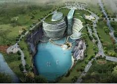 an artist's rendering of a futuristic building in the middle of a lake