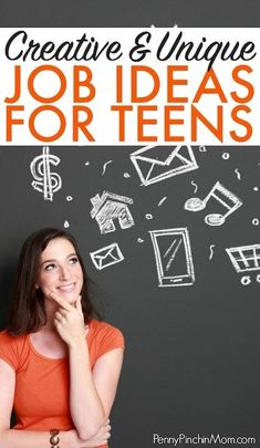 a woman standing in front of a chalkboard with the words creative and unique job ideas for teens