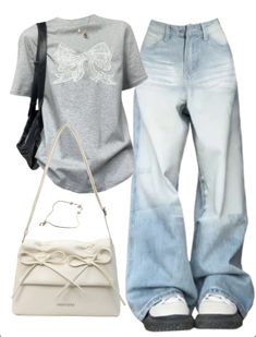 Cute Outfits For School Y2k, Outfit Ideas School Appropriate, Off The Shoulder Shirt Outfit, Different Aesthetics Outfits, Low Rise Jeans Outfit Aesthetic, Girl Outfits For School, Short Sleeve Outfits, Combine Clothes, Cute Outfits With Jeans