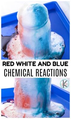 red, white and blue chemical reactions are fun for kids to make with this science experiment