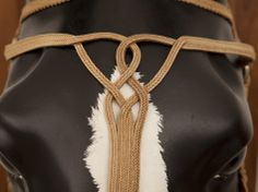 a horse's bridle with white and brown details